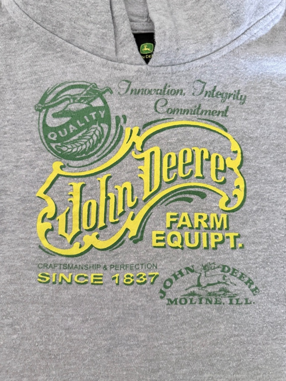 Vintage John Deere Youth L 14/16 Gray Farm Equipt Hoodie Pullover - Picture 5 of 7